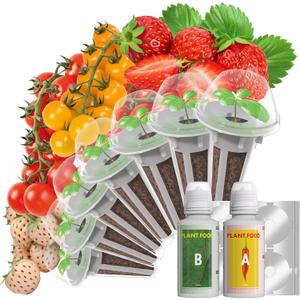 Strawberry Seed Pods for AeroGarden, Ahopegarden, iDOO Hydroponics Growing System, 350 Seeds+ Germination Including Red Cherry Tomato Golden Cherry Tomato, White Strawberry, Red Strawberry (7-Pods) (Fruit)