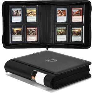 Toploader Binder, 4-Pocket Holds 128 Cards in 3" x 4" Rigid Card Holders | Label Design | Waterproof PU Leather | Ringless Double-Sided Pages for TCG/Trading Cards,Sports or MTG Cards-ByderPro