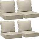 AAAAAcessories Outdoor Seat Cushions for Chairs, Fade-Resistant, Waterproof Patio Furniture Replacement Cushions, 21" x 21" x 3" + 21" x 17", Set of 4, Beige