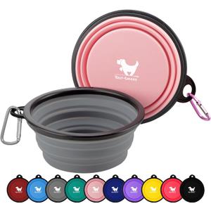 Rest-Eazzzy Large Collapsible Dog Bowls 1000 ml, 2-Pack Dog Portable Water Bowl for Dogs Cats Pet Foldable Feeding Watering Dish for Traveling Camping Walking with 2 Carabiners, BPA Free (Grey&Pink)