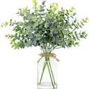 Artificial Eucalyptus Stems in Glass Vase with Faux Water,14" Fake Plants Eucalyptus Leaves for Home Office Centerpiece Table Decorations Farmhouse Wedding Home Greenery DecorGreen