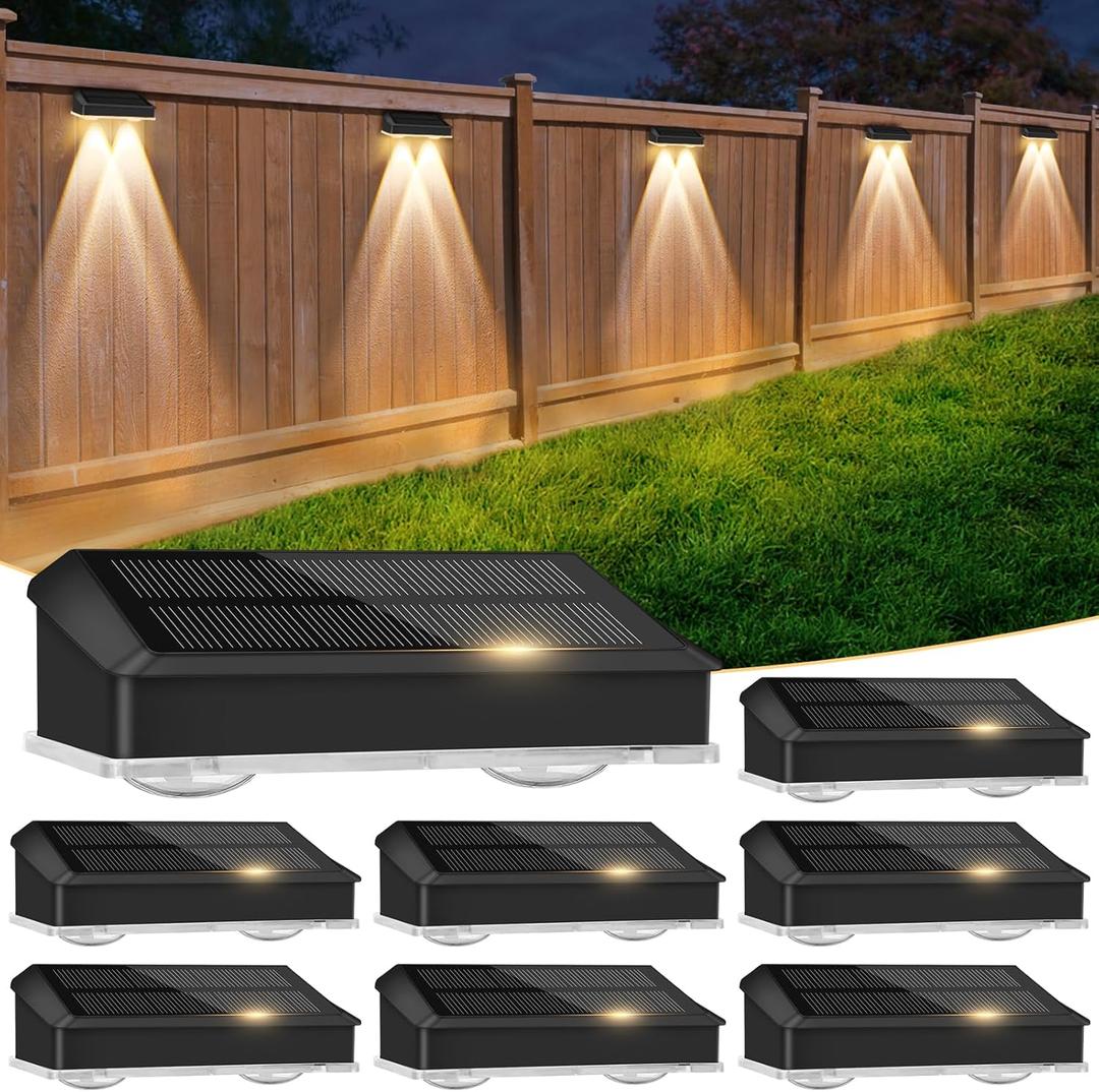 echosari Solar Fence Lights 8 Pack, 100 Lumen Ultra Bright Solar Wall Lights Outdoor Waterproof Lighting Auto ON/Off for Backyard Patio Railing Porch Step (2700K Warm White)