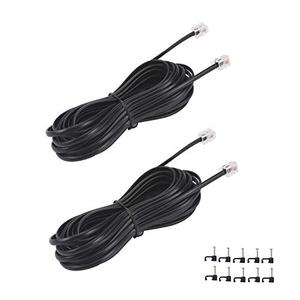 YIENFBEV 25FT Telephone Extension Cord Cable, Landline Phone Line Wire with RJ11 6P4C Plugs, Includes Cable Clips - Black - 1 Pack