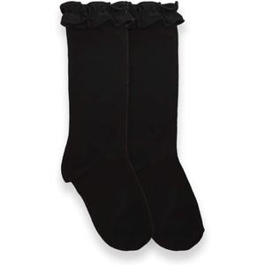 Jefferies Socks Girls' Ruffle Knee High (Black, XS)