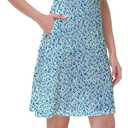 Women's Boho Summer Floral Short Sleeve Mini Dress Bow V Neck A Line Short Dresses (Blue, L)