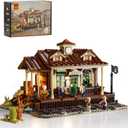 FUNWHOLE Wild West Train Station Lighting Building-Bricks Set - 1975 Pcs Collectible Train Playset for Adults and Teens, Large