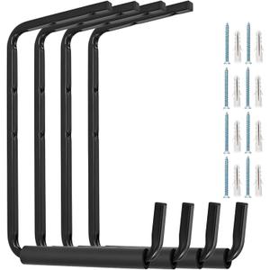Utility Ceiling Ladder Hooks, Overhead Garage Storage Rack, Wall Mounted Hangers for Fishing Rod, Tools, Wood, Garden Hoses & Other Bulky Items (Pack of 4, 13.8 Inch)