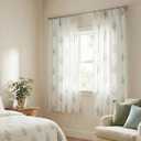 Floral Curtains 63 Inch Length for Living Room Bedroom, Blue Green White Pattern Linen Semi Sheer Light Filtering Pinch Pleated Drapes 63 Inches Long 2 Panels Set