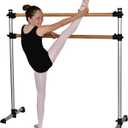Traditional Real Wood Portable Double Freestanding 4 Foot Ballet Barre, Stretch/Dance Bar, 4 Feet Fitness Barre - 29 inch Base