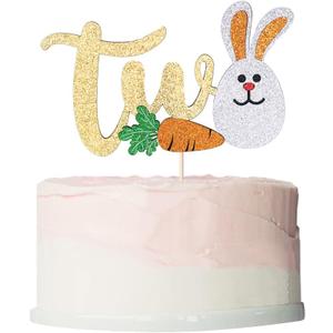 Two Cake Topper,Easter Bunny Cake Topper2nd Birthday Cake Decor,Boys and Girls 2nd Birthday Party Decorations supplies