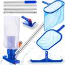 5 Pack Deluxe Swimming Pool Cleaning Kit Including Swimming Spa Jet Vacuum Cleaner Rotatable Scrub Brush Pool Brush Leaf Skimmer Net Half-Depth Fine Mesh Net with 55" Pole