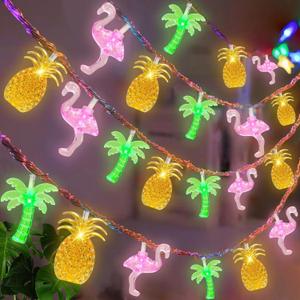 30 LED [ 8 Modes & Timer ] 16Ft Summer Tropical Beach Hawaiian String Lights Tropical Flamingo Pineapple Palm Tree Fairy Lights Battery Operated for Party Beach Pool Summer Decor