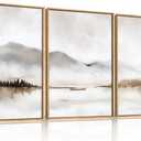 Neutral Abstract Mountain Framed Canvas Print Wall Art Set,Watercolor Beige and Gray Calming Landscape Wall Decor,Modern Minimalist Nature Artwork for Living Room,Bedroom-24 x36 x3