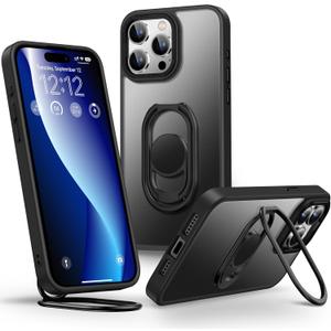 Shields Up for iPhone 14 Pro Max Case with Stand, Phone Case with Double Ring Holder [Adjustable & Foldable] Protective Translucent Matte Cover for iPhone 14 Pro Max 6.7 inch - Frosted Black