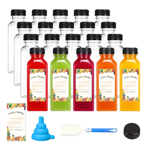 Moretoes 20pcs 12oz Plastic Juice Bottles with Caps, Empty Reusable Drink Containers with Labels, Clear Juice Bottles for Juicing Milk Smoothie Drinking and Other Beverages