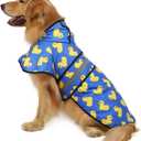 HDE Dog Raincoat Jacket Reflective Adjustable Hooded Pet Poncho Rain Coat with Leash Hole for Small to X-Large Dogs Rubber Ducks - L