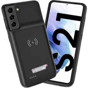 NEWDERY for Galaxy S21 Battery Case Qi Wireless Charging Compatible, 4800mAh Extended Power Case Slim Protective Portable Charger Case Rechargeable for Samsung Regular S21 5G -6.2inch Black