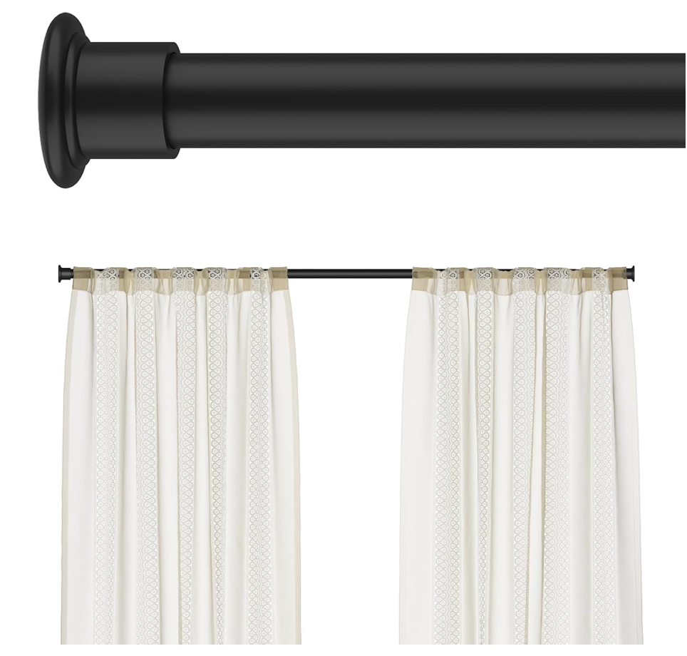 Tension Curtain Rod by EZFurni, 28 to 42 Inch, Adjustable Curtain Rods No Drilling, Heavy Duty tension Rod, AntiSlip Spring Loaded Curtain Rods for Window, Closet, Door, Black
