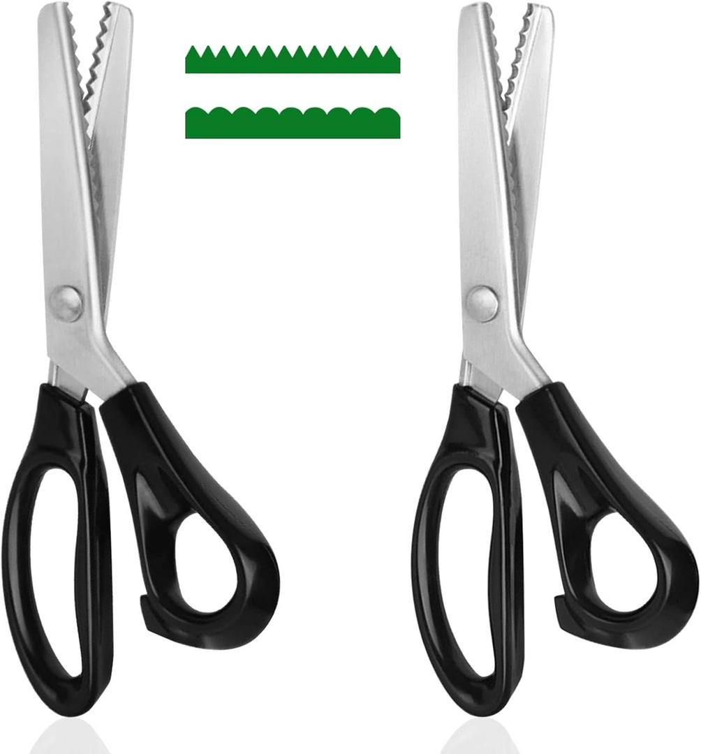 DaKuan 2 Models Pinking Shears for Crafting and Paper Cutting, Zig Zag Scissors for Fabric and Leather (5 mm Triangular and Rounded Teeth)