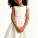 Satin Flower Girl Dress Sleeveless Girls Party Dresses for Wedding Pageant First Communion Gown with Bowknot (White)