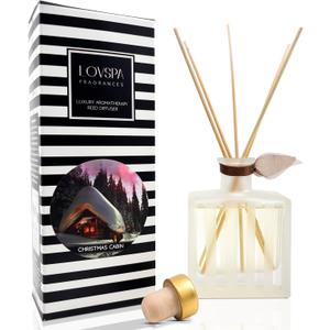 LOVSPA Reed Diffuser Set, Christmas Cabin Scented Oil Diffuser with Sticks, Home Fragrance Accessories for Bathroom Shelf Decor, Aroma Diffusers for Home or Office Desk, USA Made (Modern Stripe/4.5 oz)