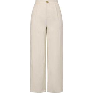 Allegra K Casual Linen Pants for Women Wide Leg High Waist Button Trousers with Pockets (Small, Beige)