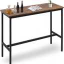 44.5" Bar Table, Pub Table with Adjustable Feet Floor Protector, Narrow Rectangular Kitchen Counter Bar Tables, Sofa High Top Tables with Black Metal Legs, Rustic Brown