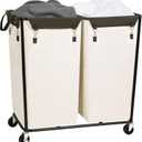 STORAGE MANIAC Commercial Laundry Hamper with Heavy Duty Steel Frame, 74 Gal. Industrial Laundry Basket Cart with Wheels for Hotel, Home, Laundry Room, Big Large Clothes Sorter, 2 Section Beige