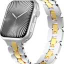 Stainless Steel Dressy Band for Apple Watch for Women Series11/10/9/8/7/6/5/4/3/2/1/SE/Ultra Compatible with 41mm 40mm 38mm 42mm 46mm 49mm 45mm 44mm Bands,Adjustable Designer Metal Strap for iWatch (Silver Gold)