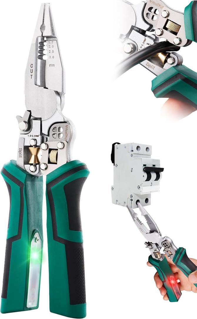 upgraded 8 in 1 Wire Strippers with Voltage Tester, Wire Stripping Tool, Cable Cutters with Plier, Crimper, Splitting, Wire Stripper Tool for 10-18 AWG for Electrician Work Green upgraded 8 in 1 Wire Strippers with Voltage Tester, Wire Stripping Tool, Cable Cutters with Plier, Crimper, Splitting, Wire Stripper Tool for 10-18 AWG for Electrician Work Green