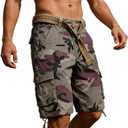 Camo Cargo Shorts for Men Cotton Casual Outdoor Work Relaxed Fit Shorts with Multi-Pockets (Green) 38