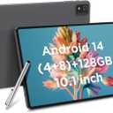 CWOWDEFU Android Tablet,10 Inch Tablet with 128GB ROM(up to 1 TB),Face ID,Features 6000mAh Battery,5G WiFi 6,Bluetooth 5.0, 8MP/5MP Dual Cam,Best Gift for Your Family, Child,Kids (Gray)