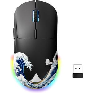 G57 Wireless Gaming Mouse, 8000 DPI, 80g, 2.4G/Bluetooth/USB-C Rechargeable Wireless Mouse with 5 Programmable Buttons for PC/Mac, Black