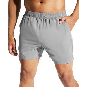MIER Men's 5" Running Shorts Dry Fit Lightweight Athletic Gym Workout | 3 Pockets, Soft No Liner, Stretch Recycle Fabric, Side Split Hem, Built-in Drawstring, Machine Washable for Jogging Training