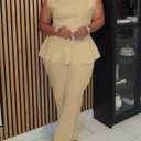 Womens Plus Size 2 Piece Outfits Pants Sets Summer Sleeveless Peplum Tank Tops Wide Leg Pant Suits Matching Sets (Beige, XXL)