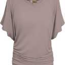 Hybrid & Company Womens Super Comfy Boat Neck Dolman Top Shirt (Small, Taupe)