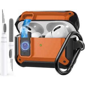 Olytop for Airpods Pro 3 Case with Magnetic Automatic Lock, Rugged Apple Airpods Pro 3rd Generation Cover 2025, Armor Shockproof iPod Pro3 Gen Protective Shell with Carabiner&Cleaner kit, Black/Orange