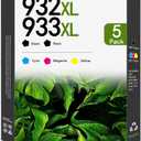 932XL 933XL Ink Cartridges Combo Pack (5 Pack,2Black/1Cyan/1Magenta/1Yellow) - LOMENTI Compatible 932XL 933XL Ink Cartridge Replacement for Officejet 6100 6600 6700 7110 7610 7612 Printer
