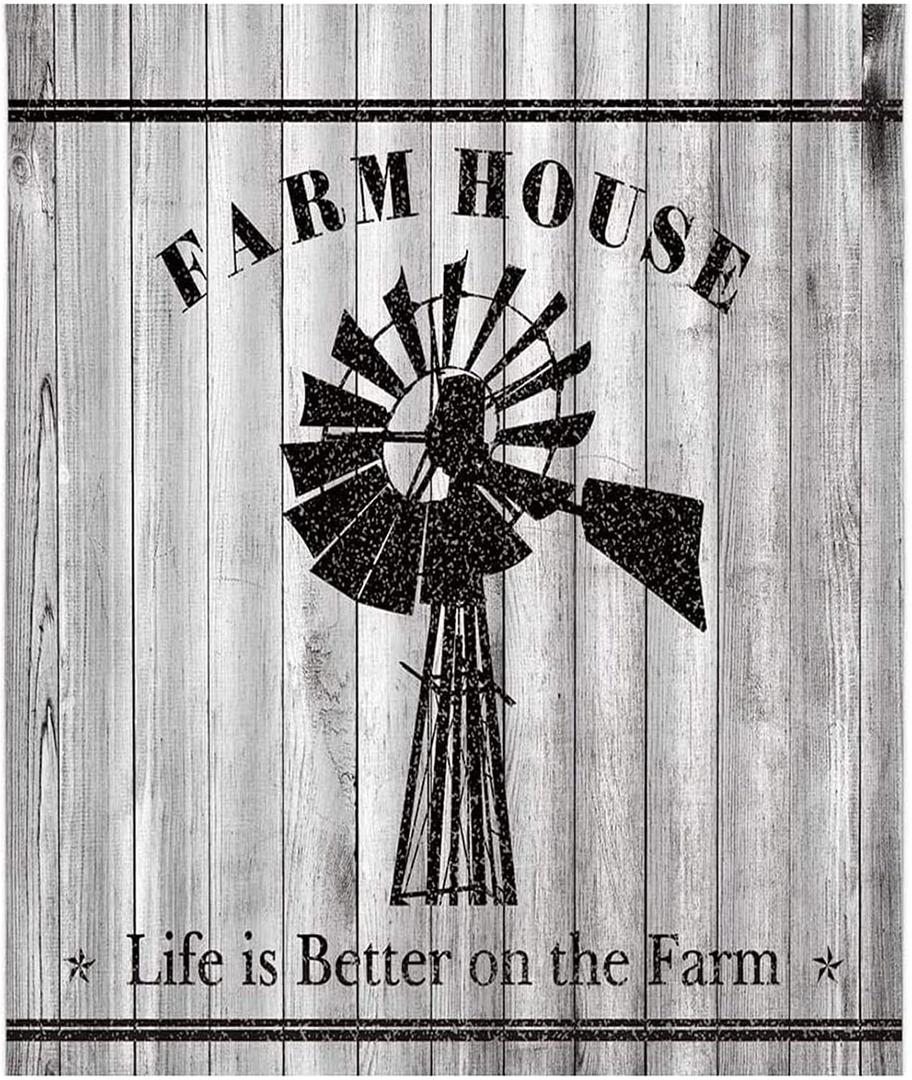 Muyankissu Farmhouse DIY 5D Diamond Art Numbering Kit Windmill Farm Retro Wooden Board Western Farmhouse Country Style Full Drill Art Arts Craft Canvas (Farm House, 12x16 inch)