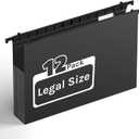 Ansook Plastic Extra Capacity Legal Size Hanging File Folders,Heavy Duty 2" Expansion Hanging Folder with 1/5 Tabs,12 Pack File Cabinet Folders,Accordion File Folders,Black File Organizer for Office