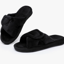 Git-up Women's Adjustable Diabetic Slippers Memory Foam House Shoes Cozy Arch Support Orthotic Heel Cup Arthritis Edema Slippers Non Slip Rubber Sole, Open Toe Fuzzy Slide Sandals for Ladies 9