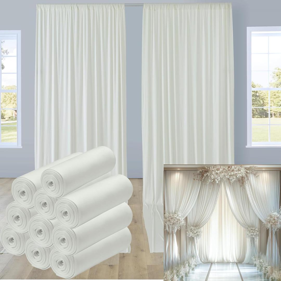 50ftx12ft Ivory Backdrop Curtains for Wedding-Wrinkle Free Backdrops Curtain Drapes Fabric Decorations Photo Back Drop Cloth for Baby Shower Photography Stage Reception 10Panels 12ft(H) x 5ft(W), W5' x H12'