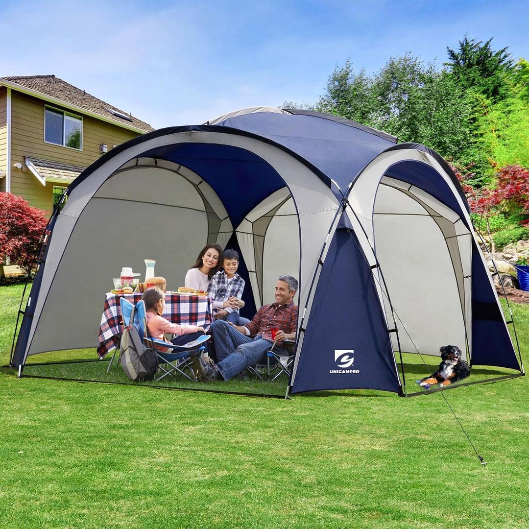 UNICAMPER Beach Tent 12 X 12ft Large UPF50+ Pop Up Canopy with 2-Pcs Side Wall, Sun Shelter Rainproof, Waterproof for Camping Trips, Backyard Fun, Fishing, Parties, Or Picnics(Navy Blue), 90inch*144inch*144inch