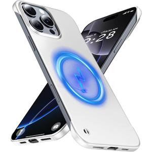 GRECAZO Magnetic Ultra Thin Frosted Designed for iPhone 16 Pro Frameless Case 6.3 inch [Compatible with MagSafe] Slim Minimalist Lightweight Matte Hard Cover Protective Borderless Case- Silvery