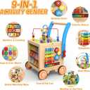 9-in-1 Wooden Activity Cube | Wooden Baby Walker, Sit-to-Stand Learning Walker Activity Center, Early Educational Push & Pull Toys for Baby Toddler Boys Girls, Height & Brake Adjustable