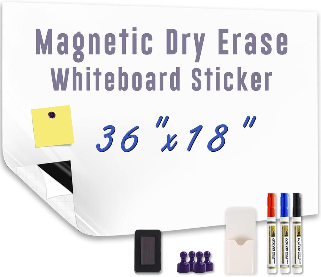 Magnetic Whiteboard Sticker - Adhesive Backing 36'' x 18'' Dry Erase Board for Wall Whiteboard Contact Paper for Office Home Include Starter Kit
