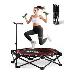 FitNexus 42" Foldable Mini Trampoline- 450lb Capacity Fitness Rebounder w/3-Level Adjustable T-Bar, Adults Workout Trampoline, Non-Slip Pad | Foldable Design for Home/Gym (Black Red)