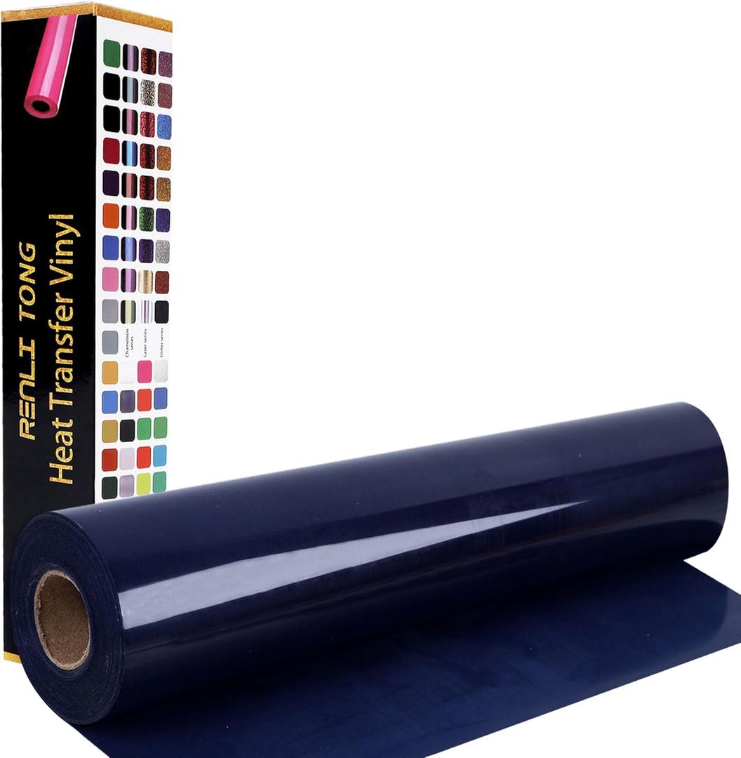 RENLITONG Navy Iron on Vinyl 12Inch by 15ft Roll HTV - Heat Transfer Vinyl for T-Shirt HTV Rolls for All Cutter Machine - Easy to Cut & Weed for Heat Transfer Design