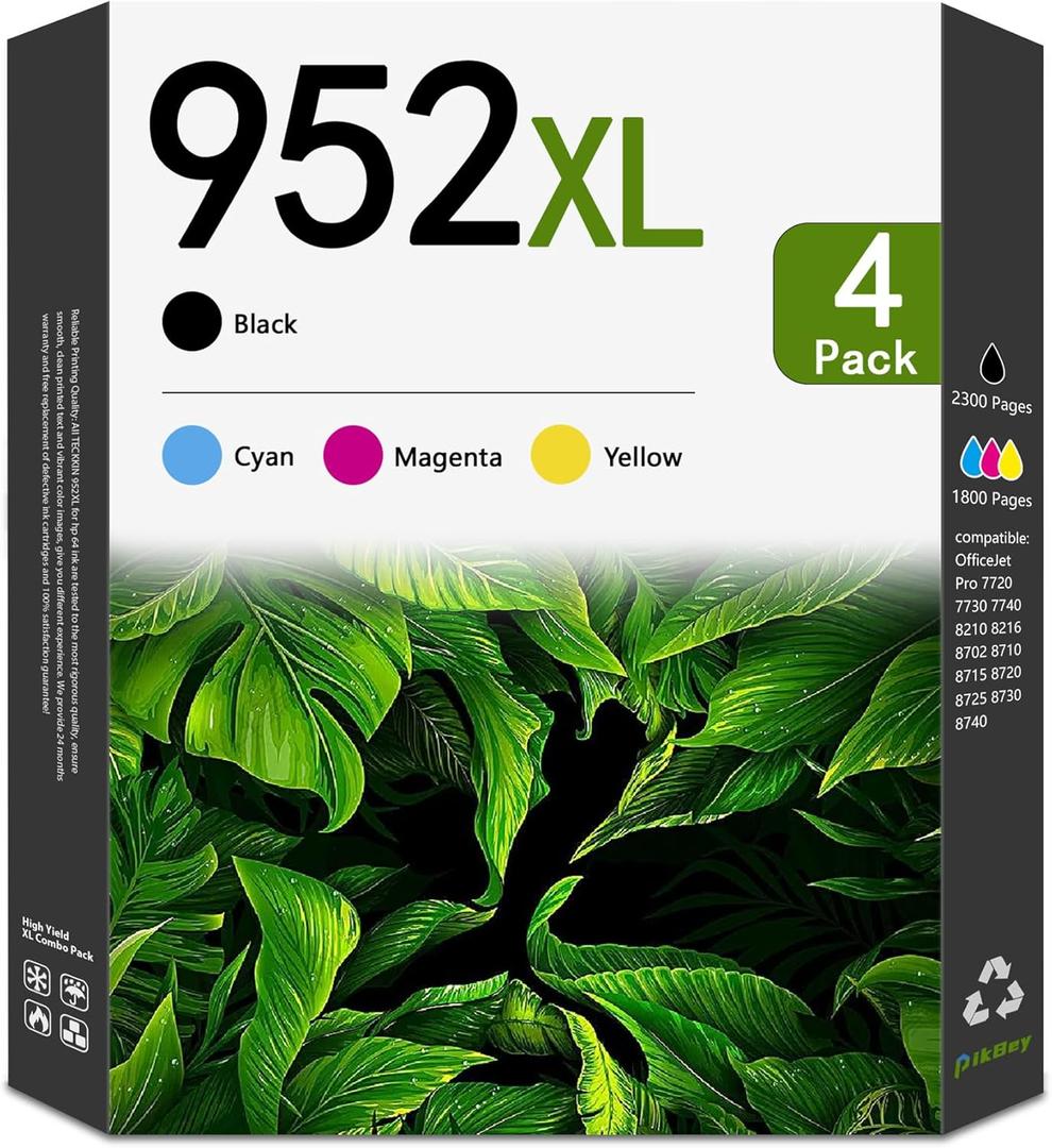 952XL Ink Cartridges (4-Pack,Black/Cyan/Magenta/Yellow) Compatible 952 Ink Cartridges Replacement for HP OfficeJet Pro 8710 7740 8720 8725 8210 8715 8702 8740 7720 8730 8216 Printers