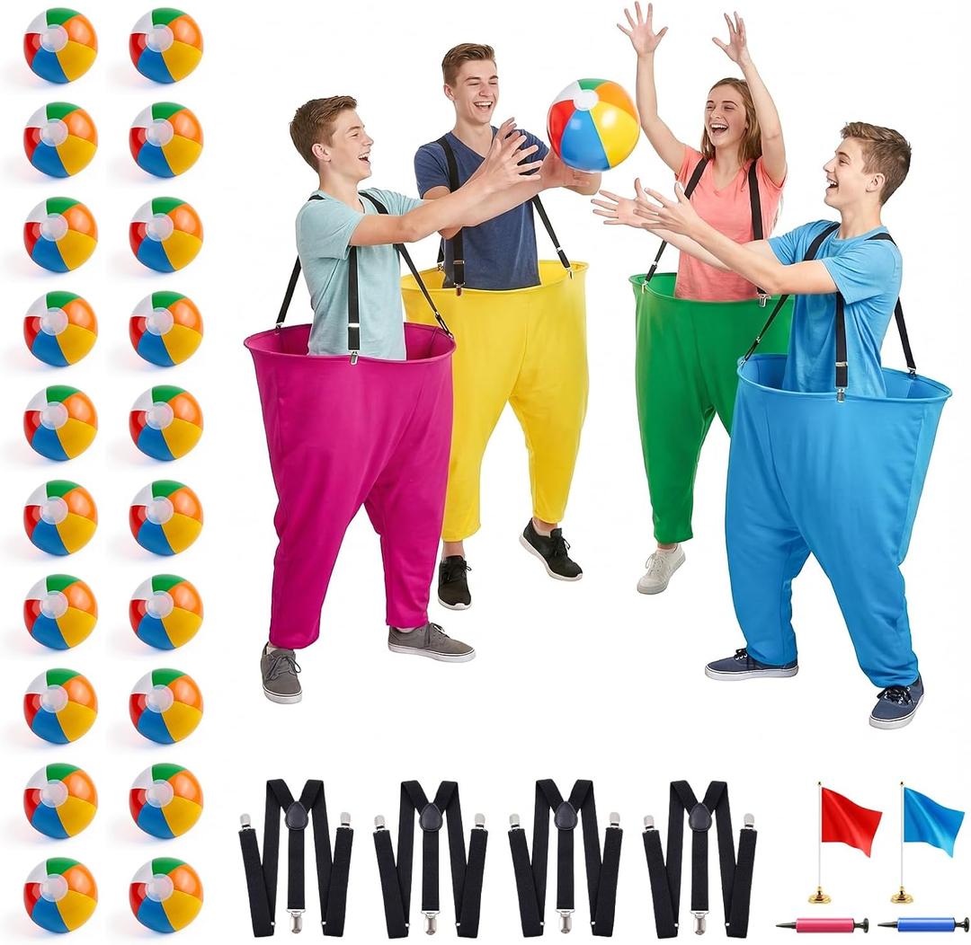 Granny Pants Yard Game Set, Giant Yard Games with 20 Bouncy Balls, 4 Suspenders, Pumps & Flags, Funny & Outdoor Games for Adults and Family, Huge Backyard Games for Lawn, Camping & Party Games